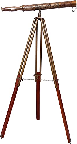 Nautical Ship Maritime Antique Brass Telescope Handmade Article Single Barrel Wooden/Brass Brown Adjustable Tripod Home & Office Decorative