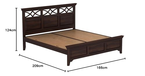 Image of Wooden Queen Size Bed Without Storage - Solid Wood Queen Cot - Cot Akka Bed - Stylish Bedroom Furniture (Queen, Allana, Walnut Finish)