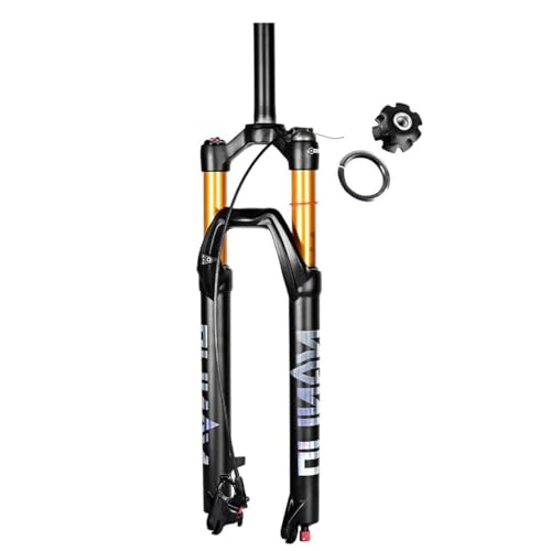 26/27.5/29インチ マウンテンバイクエア サスペンション フォーク トラベル 120/140mm フロントフォーク 1-1/8インチ ストレート/テーパード 自転車フォーク QR 9mm 手動/リモート ダンピング調整(Straight-remot