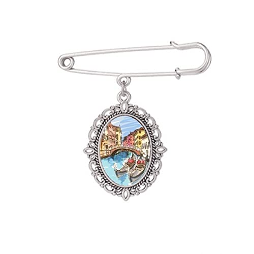 Broche de peinture aquarelle Italie Venise pour robe et chemise taille M