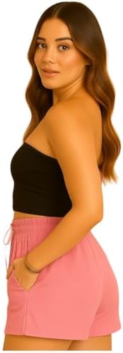 Short Feminino Em Linho Estilo Casual Básico Cintura Média com Co...