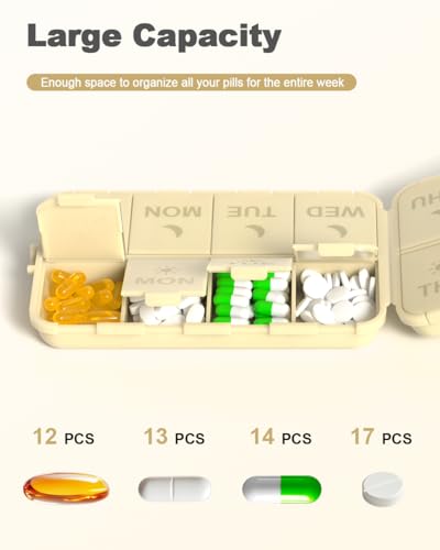 Image of Pill Organizer Travel Medicine Case - Travel Pill Case with Etched Labels, Daily Travel Medicine Case Holder