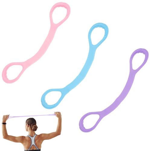 Fascia di resistenza, 3 fasce di resistenza con manici, corda da yoga a 8 forme, estensore per allenamento muscolare, per esercizi finti, ginnastica, yoga, pilates, schiena aperta e spalle
