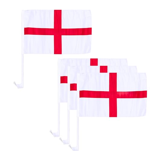 4Pcs 46 x 30cm England St George Cross Car Window Flags for FIFA 2026 World Cup Polyester England Vehicle Flag Decorations for Football Matches Sports Events and Celebrations