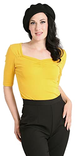 Hell Bunny T-Shirt Philippa Femme T-Shirt Manches Longues Jaune Moutarde S
