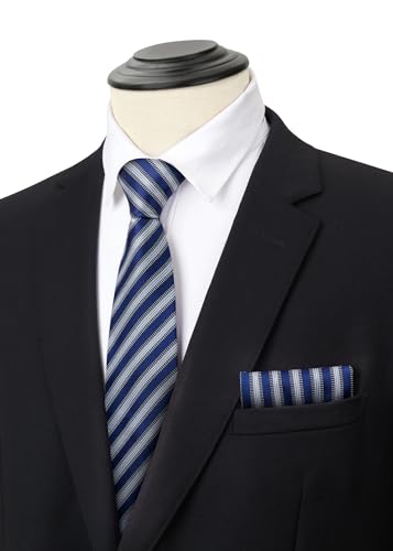 Image of HISDERN Mens Ties Set Stripe Plaid Ties for Men and Pocket Square Cufflinks Formal Silk Necktie Wedding Business