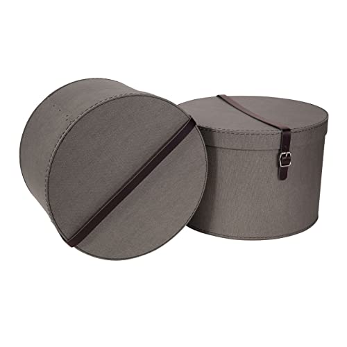 Bigso Box of Sweden 5482C6449LEA000 Lot de 2 Boîtes de Rangement Rond Panneau de Fibre Gris 37,5 x 37,5 x 23,5 cm