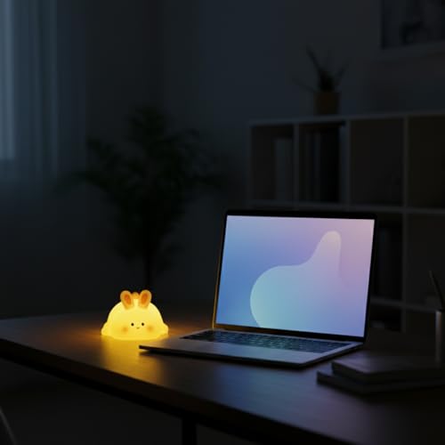 Image of Cute Rabbit Bunny Night Light Lamp - Yellow LED Decorative Lamp for Kids, Teens & Adults | Gifts for Birthday, Valentine's Day & Christmas | Battery Included