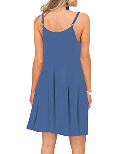 Image of Women's Summer Spaghetti Strap Casual Swing Tank Beach Cover Up Dress with Pockets