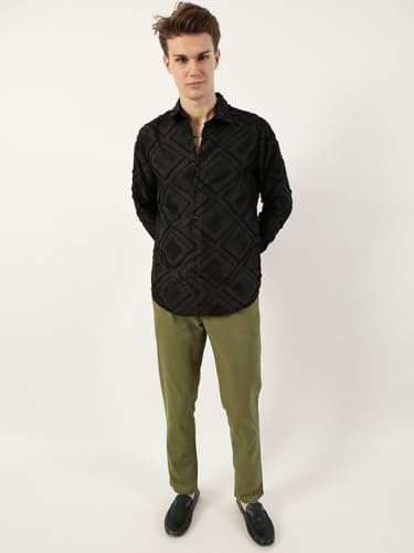 Image of Thomas Scott Men's | Self Design | Full Sleeve | Slim Fit | Polyester | Spread Collar | Casual Shirt