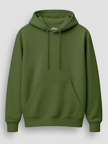 Image of Men's Solid Hoodie | 100% Cotton Fleece Warm Sweatshirt with Kangaroo Pocket & Adjustable Hood | Regular Fit Winter Wear for Men