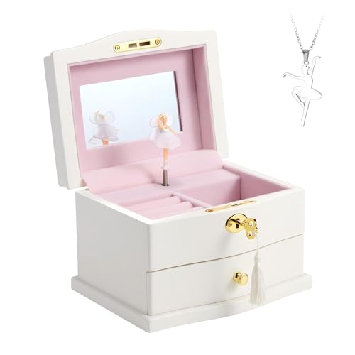Lihou PapaQ Ballerina Musical Jewelry Box with Mirror for girls and Women?Kid's Jewelry Storage Music Chest (White-L), Gifts for Birthday,Christmas and All Occasions