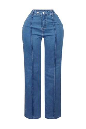 Women's Casual Jeans Y2k Straight Pants High Waisted Double Side Button Closure Stretch Pants Trendy Clothing2