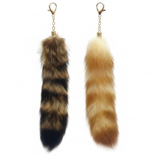 DNTHYRIN 2Pcs Therian Tail Fox Tail Keychain Set of 2 Animal Spirit Accessory for Cosplay and Collection Crystal Fox Tail and Standard Fox Tail Design