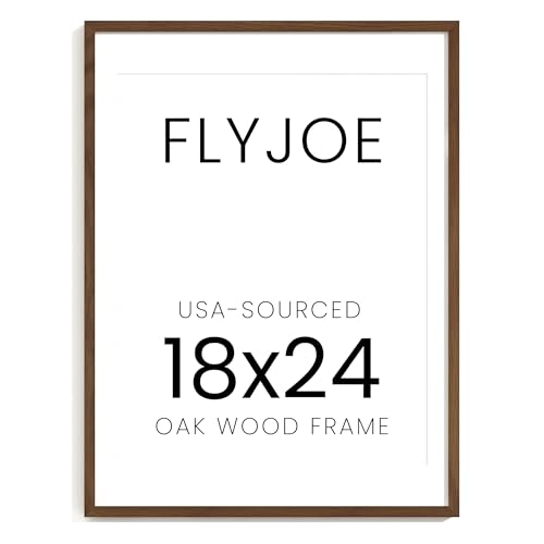 Image of FLYJOE 18x24 Oak Wood Picture Frame with Mat for 16x20, 18 by 24 USA-Sourced Natural Solid Wooden Poster Frame for Wall Display, Tempered Real Glass, Hanging Hardware Included, Walnut Color