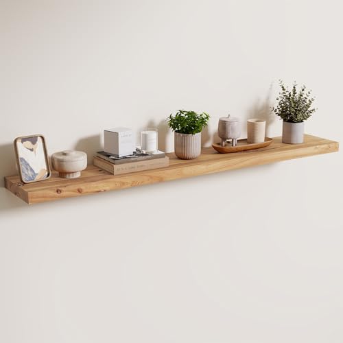 Image of Axeman Floating Shelves for Wall, 48in Reclaimed Elm Wood Shelves, Natural