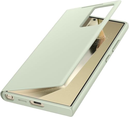 Image of Ultra-Hybrid for Samsung Galaxy S24 Ultra S-View Wallet Case - Protective Leather Cover with Smart Screen Display, Tap Control, Slim Design, and Built-in Card Holder Pocket Case (Light Green)