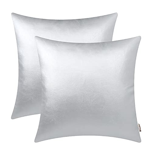 Image of BRAWARM Pack of 2 Cozy Throw Pillow Covers Cases for Couch Sofa Bed Solid Faux Leather Soft Luxury Cushion Covers Both Sides Home Decoration 20 X 20 Inches Silver