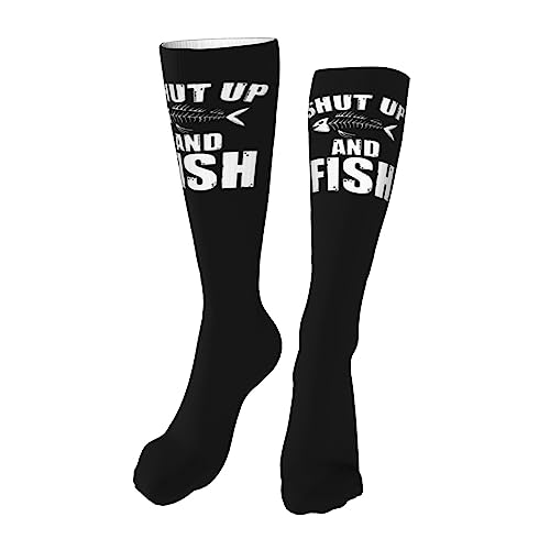 Shut Up And Fish Knee High Socks For Women Long Tube Socks Athletic Compression Socks Unisex High Socks Girls