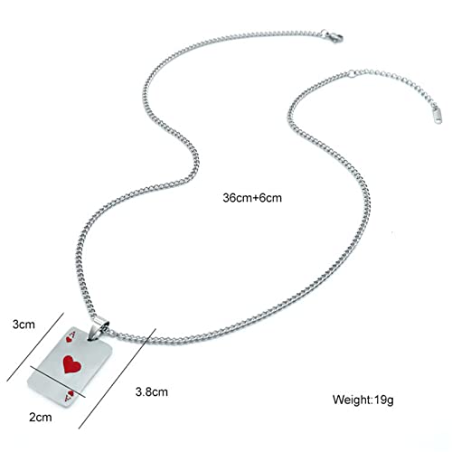 coadipress Punk Stainless Steel Playing Card Poker Tag Pendant Necklace for Women Men Lucky Rock Ace of Spade Heart Royal Flush Games Chain Necklace Hip Hop Unisex Jewelry Gift4