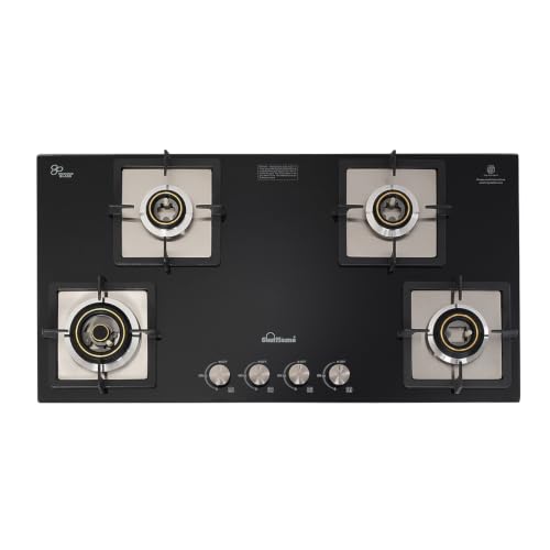 Image of Sunflame 4 Burner Built-In & Countertop Flexi Hob 86 cm Wide | 1 Large, 1 Medium, 2 Small Brass Burner | 5 Year Glasstop Warranty by Sunflame | Auto-Ignition | Ultra-Slim | Cast Iron Pan Support