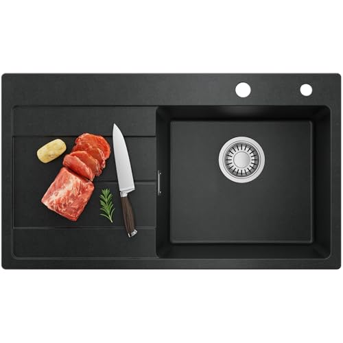 Dimensioni funzionali e utilizzo versatile – adatto per cucine: Con 78 × 45 cm, questo lavello offre ampio spazio di lavoro, mentre la dimensione del bacino di 40 × 35 cm è ottimale per lavare padelle, pentole, teglie e stoviglie. La dimensione del taglio consigliata di 76 × 43 cm si adatta a piani di lavoro comuni. Fori pre-trapanati da 35 mm e 28 mm facilitano l'installazione di rubinetto, distributore di sapone o rubinetto filtrante – ideale per nuova costruzione o ristrutturazione.
