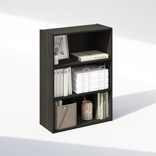 Furinno Simple Book Shelf, 3-Tier Bookshelf, Storage Shelves Bookcase, 9.7 x 23.7 x 31.5, for Living Room, Bedroom, Home Office, Espresso by Furinno - Used condition - US$41.64