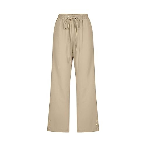FZYLQY Capri Pants for Women Casual 2025 Summer Drawstring Elastic High Waist Linen Pants Straight Wide Leg Cropped Trousers4