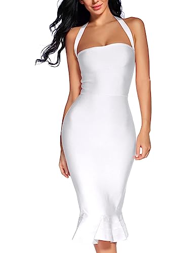 Image of houstil Women's V Neck Halter Fishtail Bandage Bodycon Dress Party