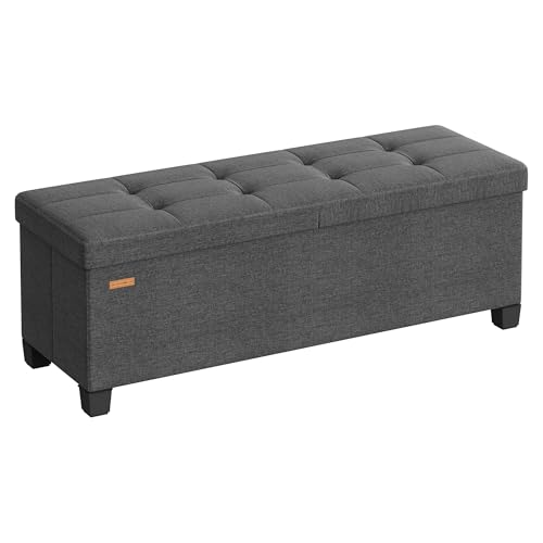 SONGMICS Banco de Almacenamiento, con Patas, Baúl Plegable con Tapa Abatible, para pie de Cama, para Dormitorio, Recibidor, Tela con Aspecto de Lino, 110 cm, Gris Pizarra LSF079GN01