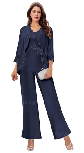 Women's 3PC Mother of The Bride Pants Suits for Wedding Elegant Wedding Pantsuits Formal Outfit Sets