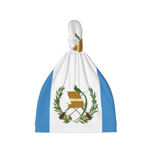 Newborn Baby Hat, Flag of Guatemala Print Soft Top Knot Beanie Cap, Cute Baby Headwear for 0-6 Months Black