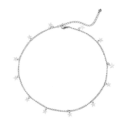 Star Choker Necklace Gold Star Necklace Choker for Women Silver Star Necklace Dainty Choker Necklace Jewelry Giftï¼ˆF:star neckalce silver)