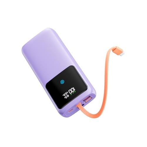 Laptop Power Bank, 24000mAh 65W Fast Charging Portable Charger with Built-in Cable, USB C Battery Pack with LED Display, Travel Essential External Battery Bank for Macbook/Notebook/Tablet/Ph