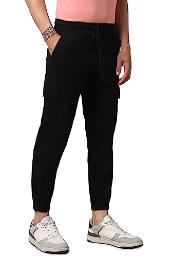 Image of Hubberholme Men's Regular Fit Cotton Trousers, Ankle Length Button Closure Elasticated Waist Cargo Joggers