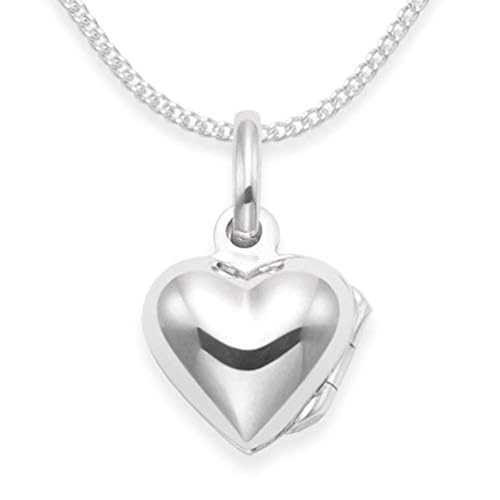 Image of Sterling Silver childrens Heart Locket Necklace on 15" curb chain - Size TINY: 10mm x 9mm (18mm inc. pendant top) - 8019 in B43HN