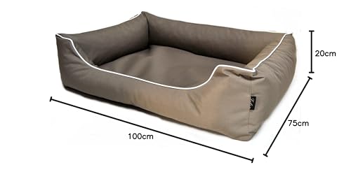Lebon - Hundebett Paula - 4 Größen - Schwarz - Bordeaux - Türkis - Braun- Grau- Beige - Robust und wasserabweisend - Waschbar - Made IN EU (L, Beige)