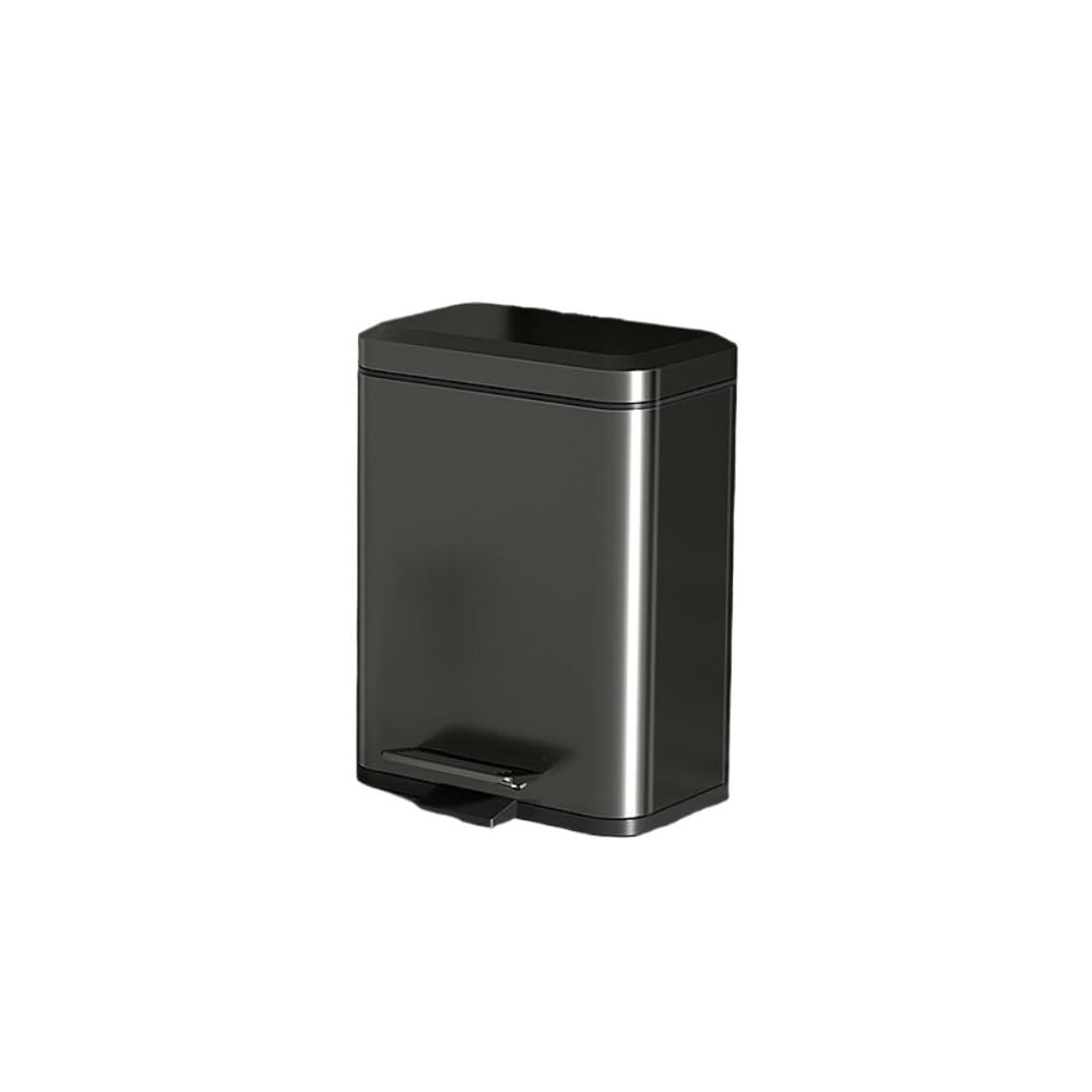 Waste Paper Basket 7 l, Home Living mały kosz na śmieci z pokrywką i pedałem, kosz na papier ze stali nierdzewnej o smukłej konstrukcji, do domu i biura (czarny)