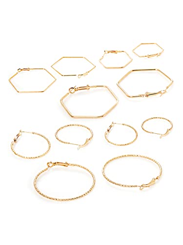 6 Pair Geometric Hoop Earrings Set, Women's Toned Hoops