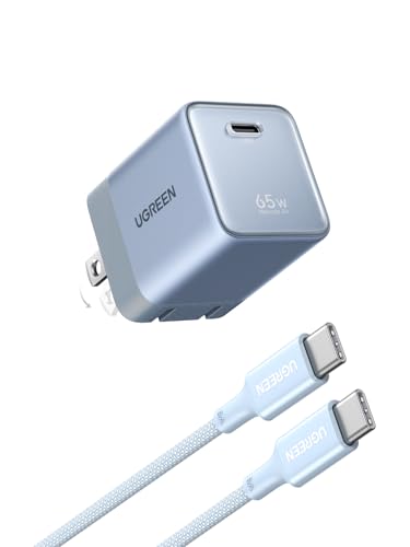 Image of UGREEN Nexode Air 65W USB C Charger, Foldable Mini Charger Block Fast Charging with USB C Cable, GaN Charger for MacBook Air /Neo /Pro, iPhone 17 16, Galaxy S26 /S25, iPad, Blue