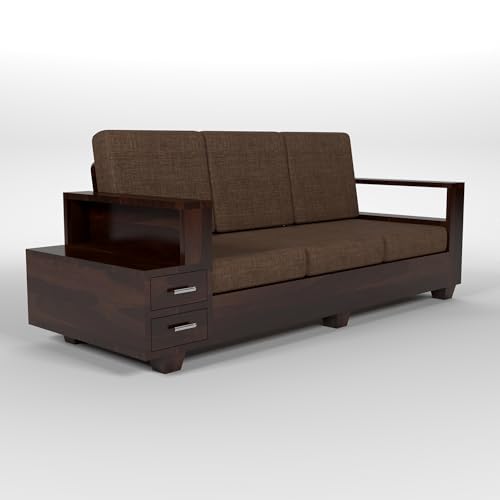 Image of Solid Sheesham Wood 5 Seater Sofa Set | Five Person Sofa with Drawer Storage | 3+1+1 Wooden 5 Seater Sofa Set for Living Room Home Decor (Design 23)