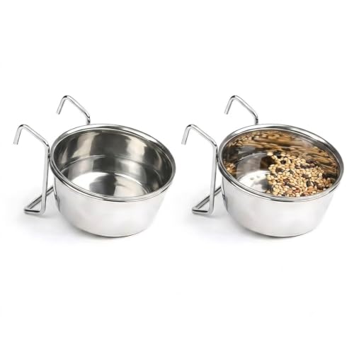Image of Pets Empire Best Stainless Steel Birds Coop Cup Feeder Bowl (200 ML Pack of 2, Hook)