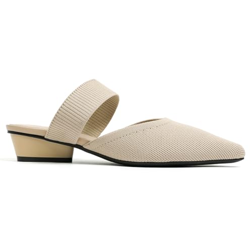 Image of Semwiss Pointed Toe Mules for Women Chunky Low Heeled Sandals Breathable Backless Mesh Knit Slip on Loafers