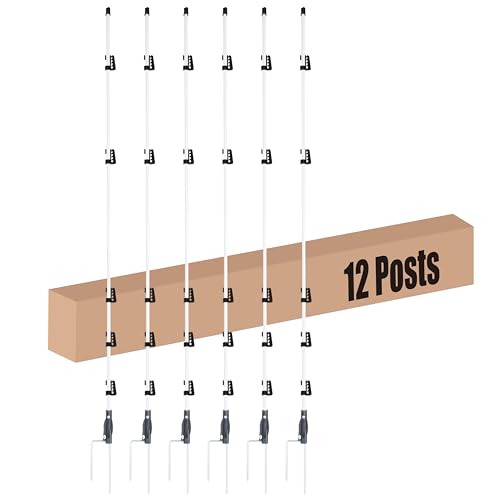 60 Fiberglass Electric Fence Posts with Double Spikes for Animals Garden Protection etc. - 12 Posts Come with 60 Clips