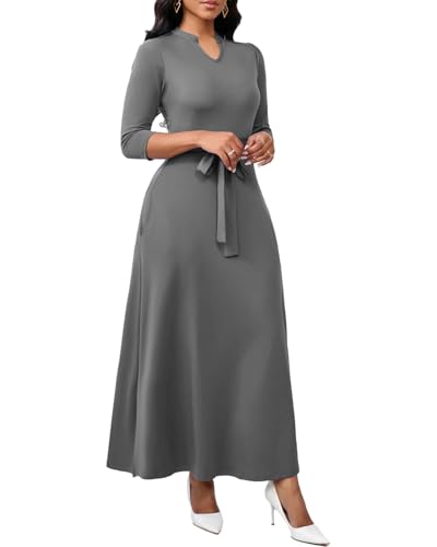 Image of BubFee Maxi Dresses for Women Semi Formal Long Dress 3 /4 Sleeve Casual A-line Church Dresses with Pockets