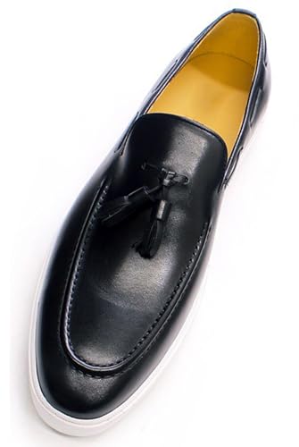 Santimon Mens Casual Shoes Tassel Loafers Slip On Dress Shoes Genunie Leather Flat Mocasines Fashion Business Modern Penny Loafers Comfortable Tuxedo Shoes for Men2