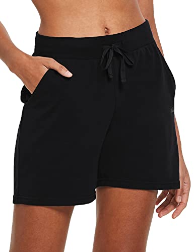 Image of BALEAF Women's Cotton Yoga Shorts Sweat Athletic Lounge Beach Shorts Jersey Pull On with Drawstring Pockets Summer