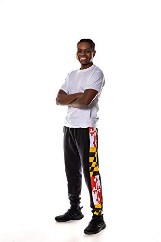 Twin Vision Activewear Maryland Flag Men's Fleece Jogger Pant (Black) (XX-Large)