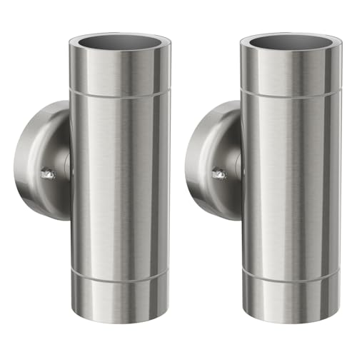 ledscom.de 2 pièces Applique WEDO pour l'extérieur, IP44, Up-/Downlight, inox mat, ronde, 2x GU10 max. 35W