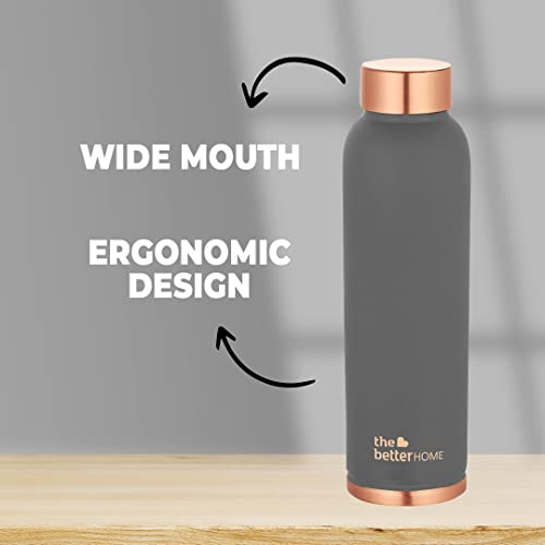 Image of The Better Home Copper Water Bottle 1 Litre | Water Bottle For Office | Water Bottle For Kids | 100% Pure Copper Insulation Wide Mouth With Ergonomic Design | Water Bottle For Home - Grey Pack of 2